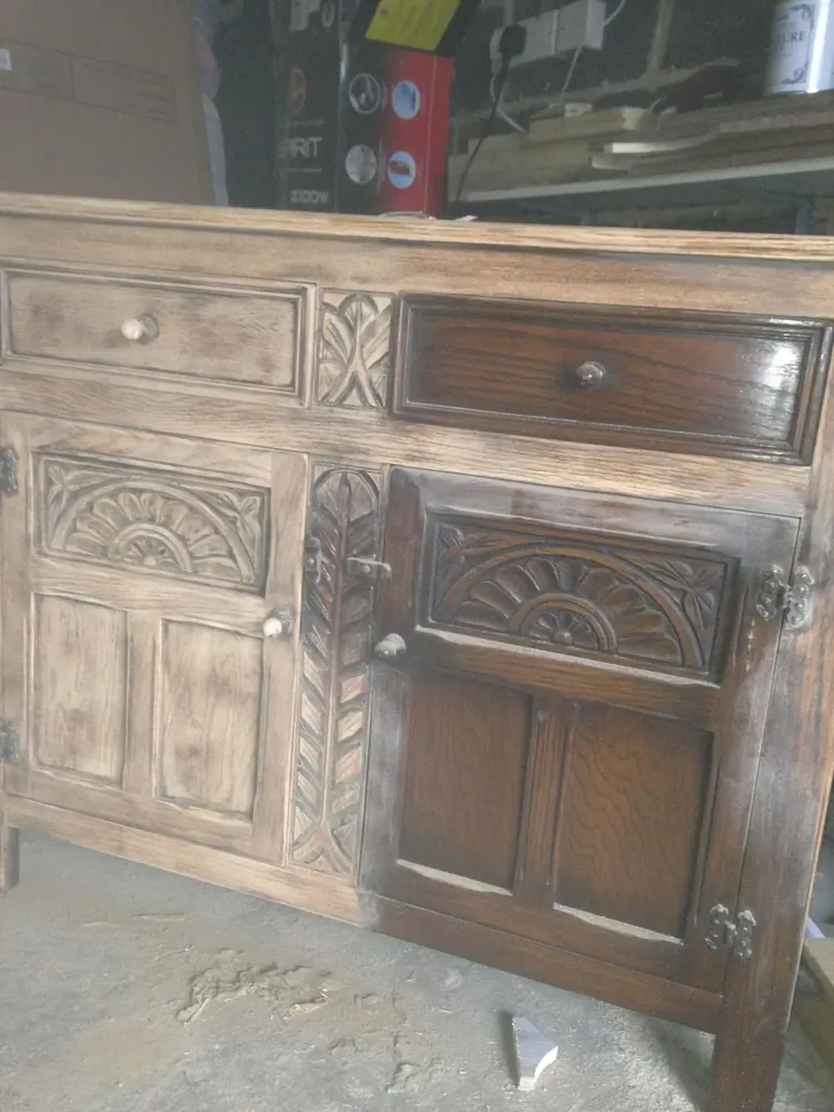 Carved Oak Sideboard Mid-Restoration