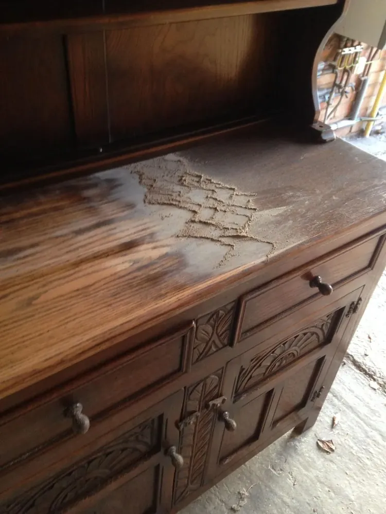 Carved Oak Sideboard Being Stripped